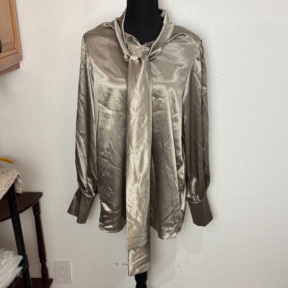 192  NWT Koandaily Elegant Satin Tie-Neck Longsleeve Blouse. SzXL